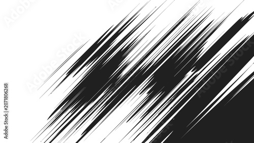 Cuadro en lienzo Abstract dynamic diagonal speed lines background, black motion streaks isolated on white, manga style movement effect texture, action scene design element, poster banner comic graphic illustration