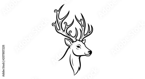 Quadro su tela Majestic stag head silhouette with elaborate antlers elegant wildlife illustrati