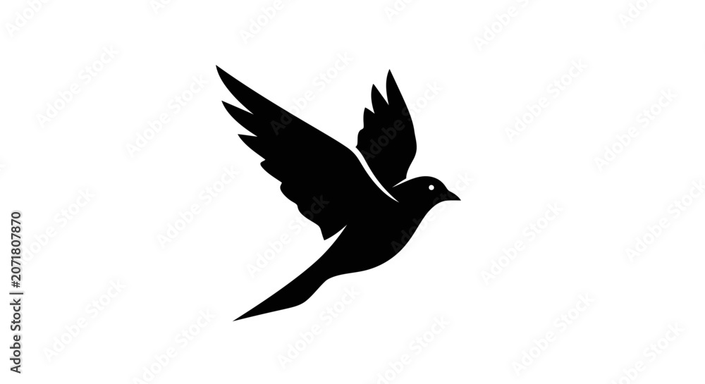 Naklejka premium Silhouette of a bird in flight against a white background