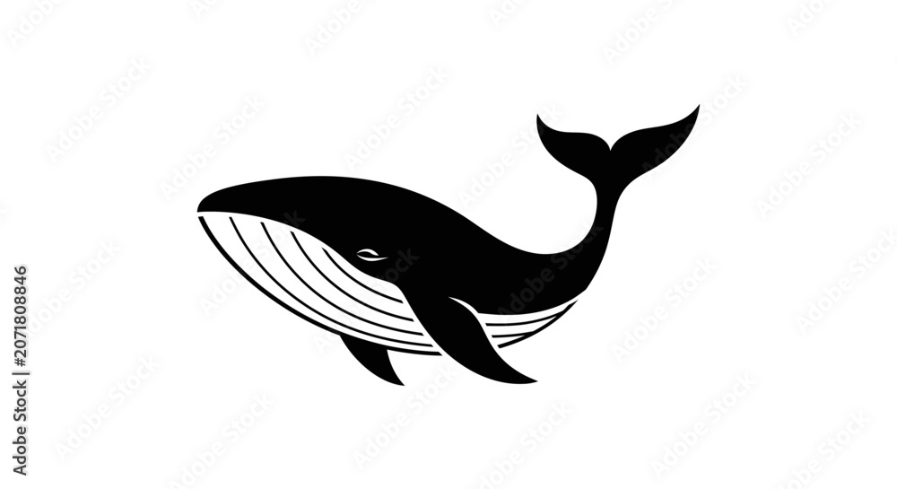 Fototapeta premium Stylized black whale illustration isolated on white background