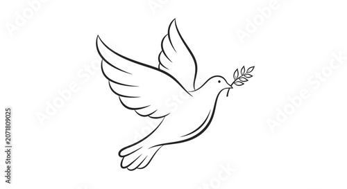 Stylized dove carrying olive branch symbol of peace and hope