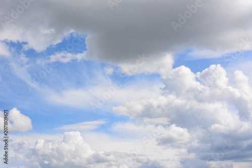 Blue Sky with White Cumulus Clouds flying in the air