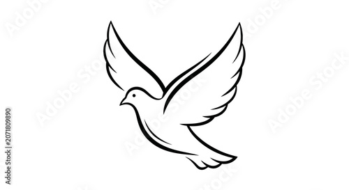Stylized white dove bird flying with outstretched wings illustration
