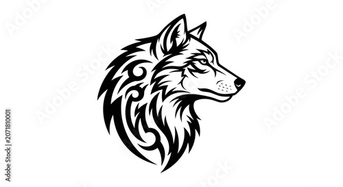 Tribal wolf head profile artistic tattoo style illustration
