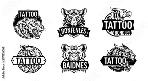 Tiger head emblems for tattoo and branding