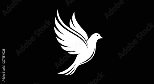 White dove symbol of peace and hope flying against dark background