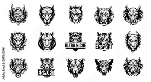 Wild animal head emblems for gaming and sports teams