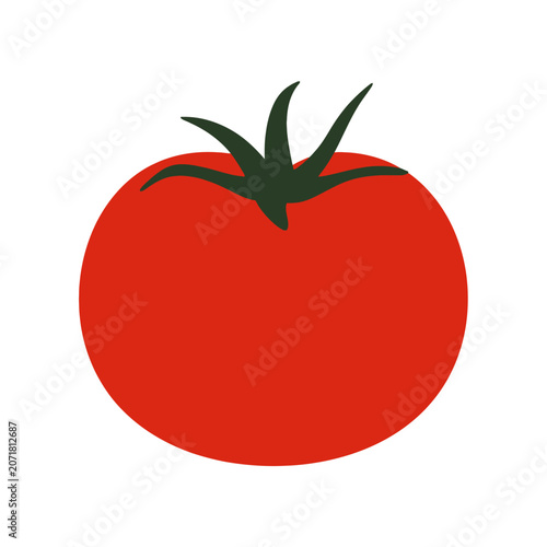 Fresh red tomato vector illustration isolated on white background, healthy organic vegetable icon design with leaf and natural diet symbol