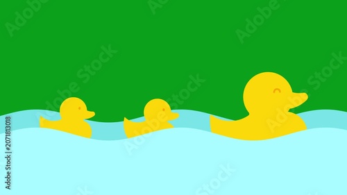 Rubber Duck Swimming on River Water Animation Green Screen 4K