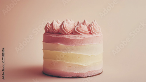 Elegant Pastel Pink Layer Cake with Buttercream Frosting and Copy Space