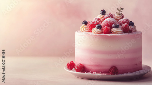 Elegant Pastel Pink Layer Cake with Buttercream Frosting and Copy Space