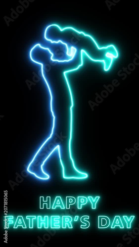Neon sign of a man holding a baby dancing on Father's Day