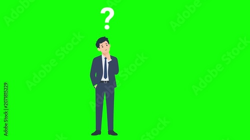 Confused Businessman with Question Marks Animation Green Screen 4K