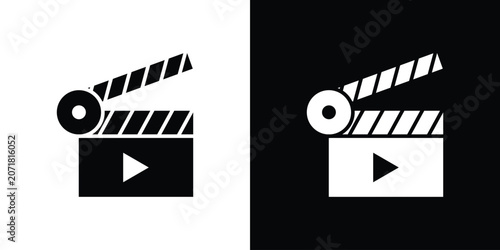 Fotografía Film clapperboard icon concept flat black vector. EPS10