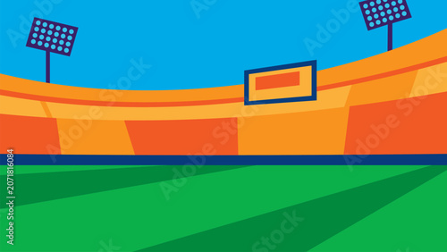 Photos Colorful flat illustration of a professional sports stadium with a green grass f