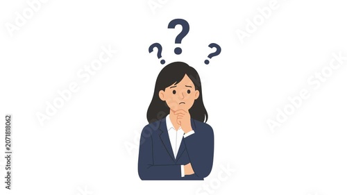 Flat Design Businesswoman Thinking with Question Marks Animation Green Screen 4K