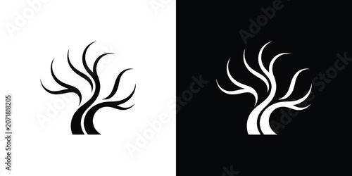 Black and white tree on white and black backgrounds symbol abstract minimalistic