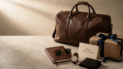 Men's Accessories With A Father's Day Gift On A Light Background