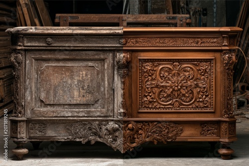 Antique wooden cabinet before and after renovation