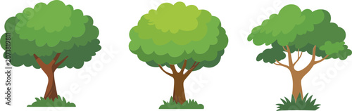 Konstfotografi Green tree collection vector illustration, isolated forest and garden plants for