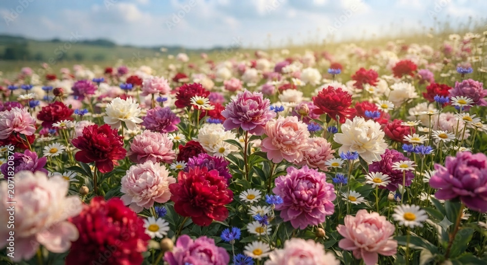 Obraz premium field of peonies, floral background