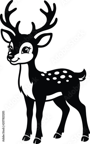 Cartoon deer with large antlers standing