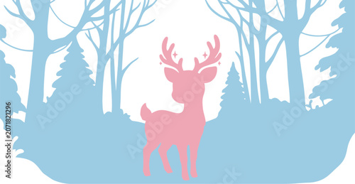 Pink deer silhouette in a winter forest