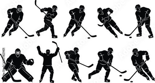 Ice hockey players in action poses