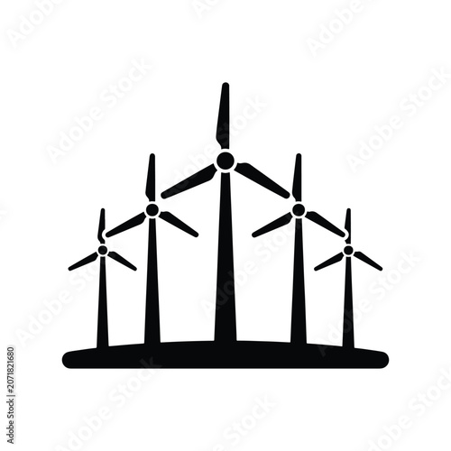 Wind Farm Renewable Energy Solid Silhouette Icon Collection