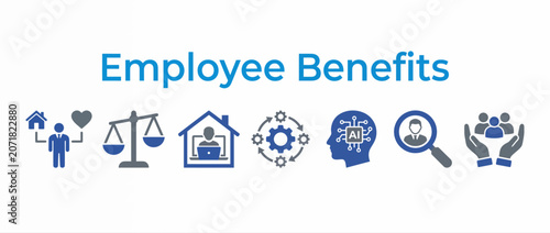 Employee benefits concept with icons representing worklife balance and career growth