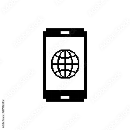 Pixel art smartphone internet globe