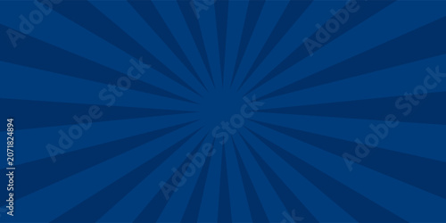 Fotografie Dark blue comic-style background with radial burst lines and halftone patterns