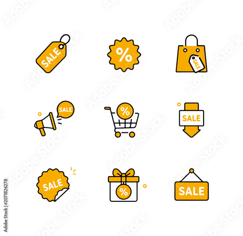 Discount Shopping Icons Set with Sale Tags and Shopping Cart