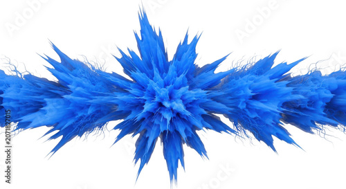 Vibrant blue powder explosion with fine particles suspended in motion during a dynamic burst isolated on transparent background