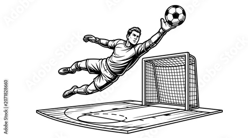 Fotografie Soccer Goalkeeper in Action Saving Ball.