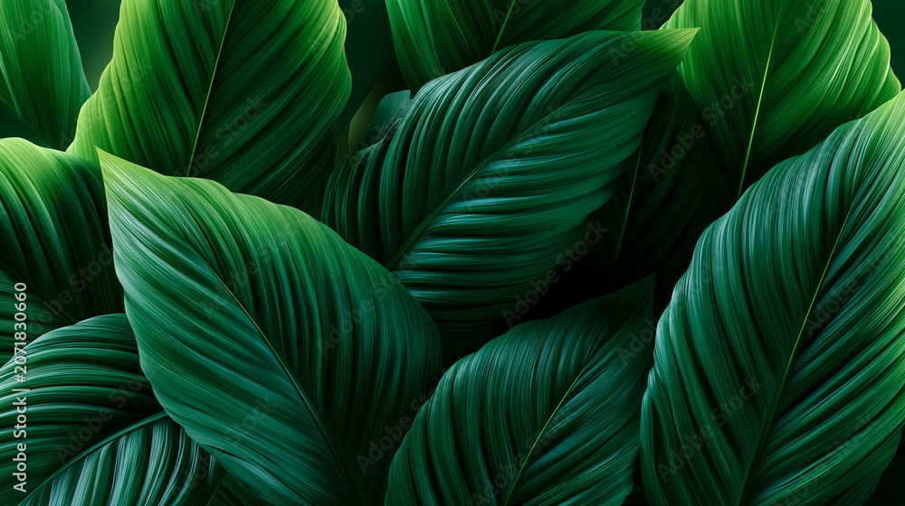 Fototapeta premium Lush tropical palm leaves forming an elegant green botanical background with layered foliage and rich natural texture.