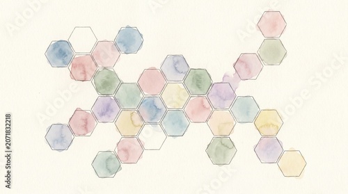 Watercolor honeycomb pattern with pastel colored hexagons on textured paper background editable vector