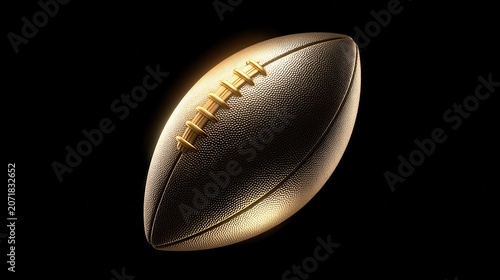 Golden Rugby Ball with Highlight on Black Background