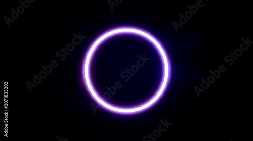 Glowing neon purple circle frame isolated on black background for modern digital design projects