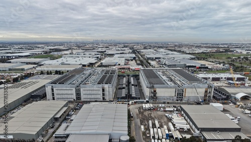 Tableau sur toile Data center facility and industrial warehouses expanding urban sprawl