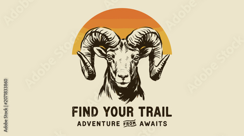 Tablou pe pânză Ram mountain adventure vintage artwork