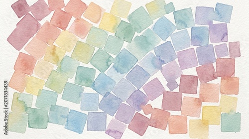 Abstract watercolor background with colorful squares arranged in a diagonal pattern editable vector