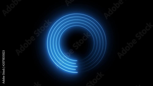 Glowing indigo color neon line 4 circle frame background.Neon white color Electric Border Animation, Futuristic Electric Border Line Loop circle preloader icon