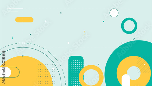 Bild auf Leinwand Abstract Teal and Yellow Geometric Shapes Minimalist Memphis Modern Art Composit