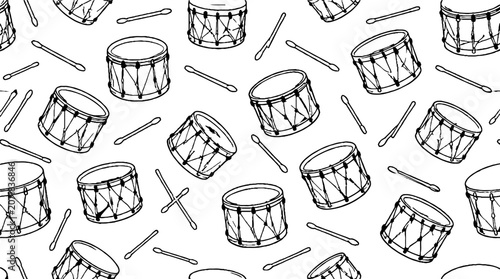 Black and white drum and drumstick pattern design.