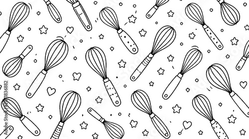 Whisk and star pattern seamless background design.
