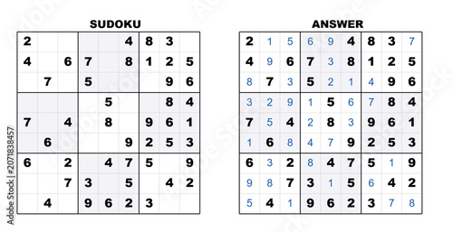 Canvas-taulu Sudoku puzzle with answer with numbers and grid layout