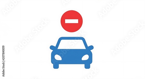 No Entry Traffic Sign with Car Icon Symbol.