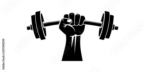 Weight Lifting Fist Hand Holding Barbell Concept   silhouette vector white background , A weight lifting or weightlifting fist hand holding a heavy barbell or dumbbell concept.