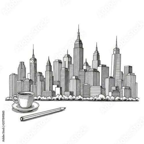 New York City Skyline with Coffee.